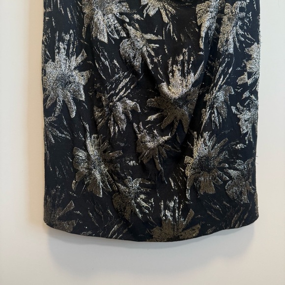 RICKIE FREEMAN TERI JON Black Gold Metallic Ruched Dress Asymmetrical Women’s 8 - Picture 5 of 12